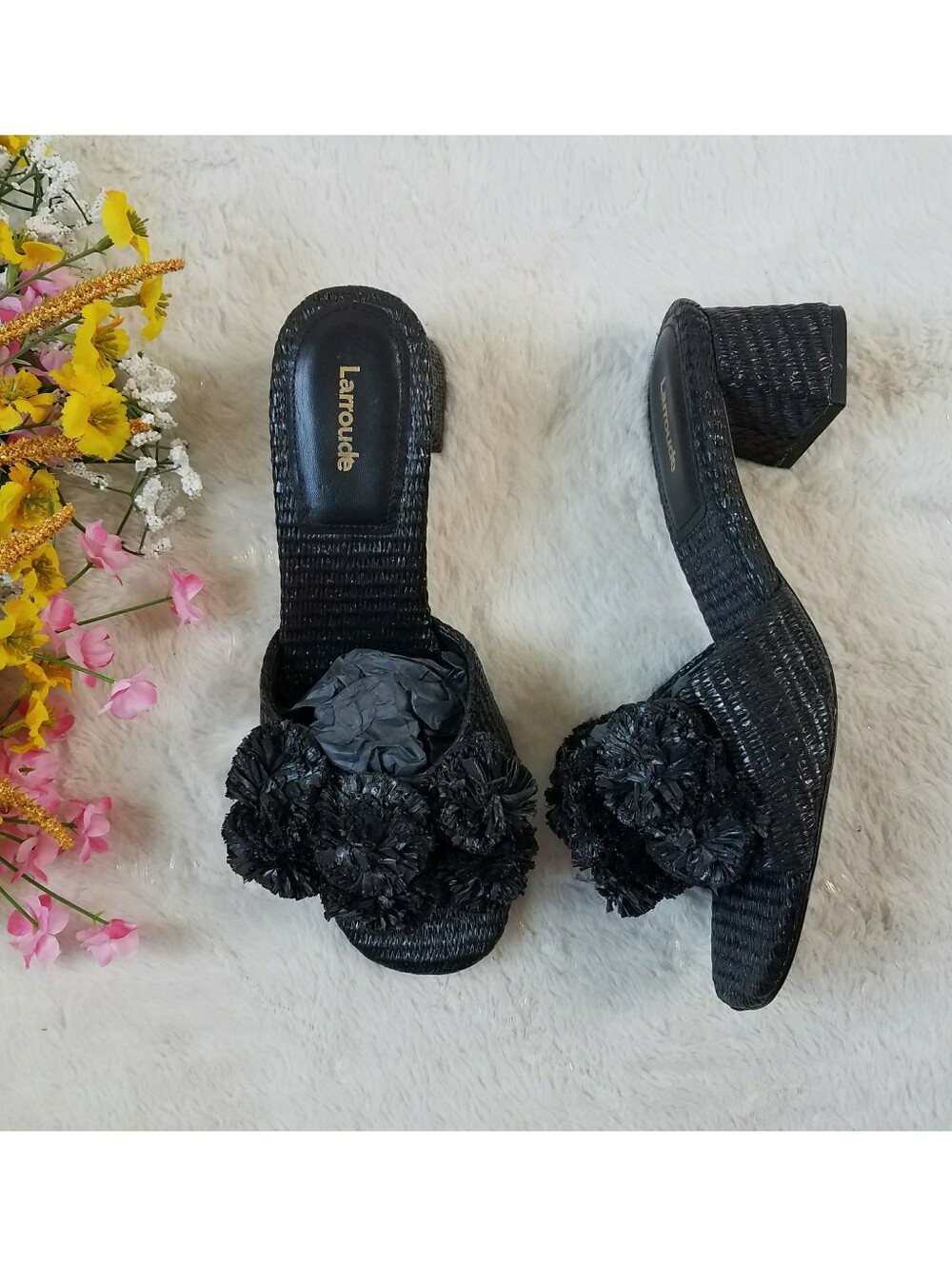 Larroude  Brigite Ruffle Raffia Sandals - Picture 2 of 11